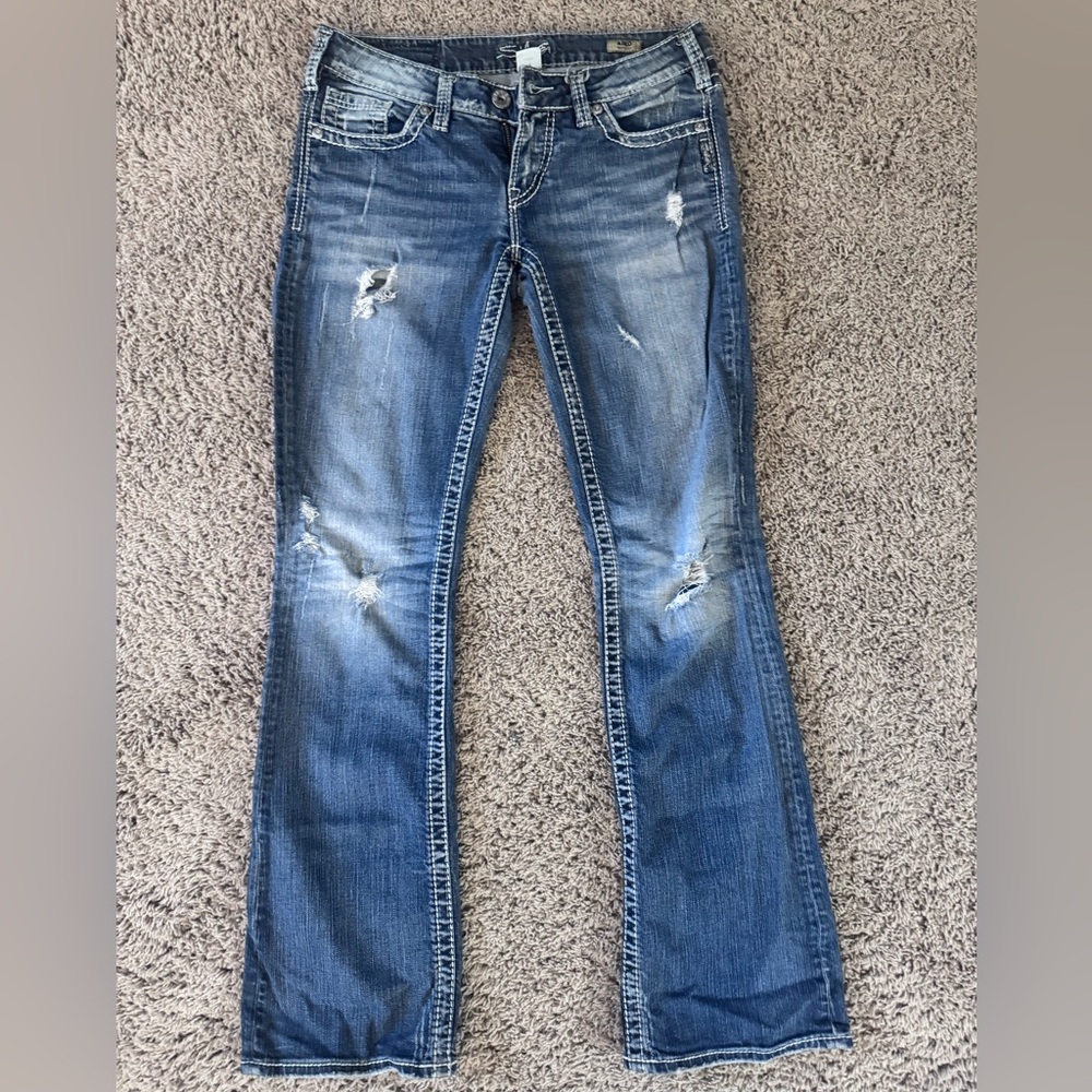 Silver Jeans Distressed Medium Blue Bootcut Jeans